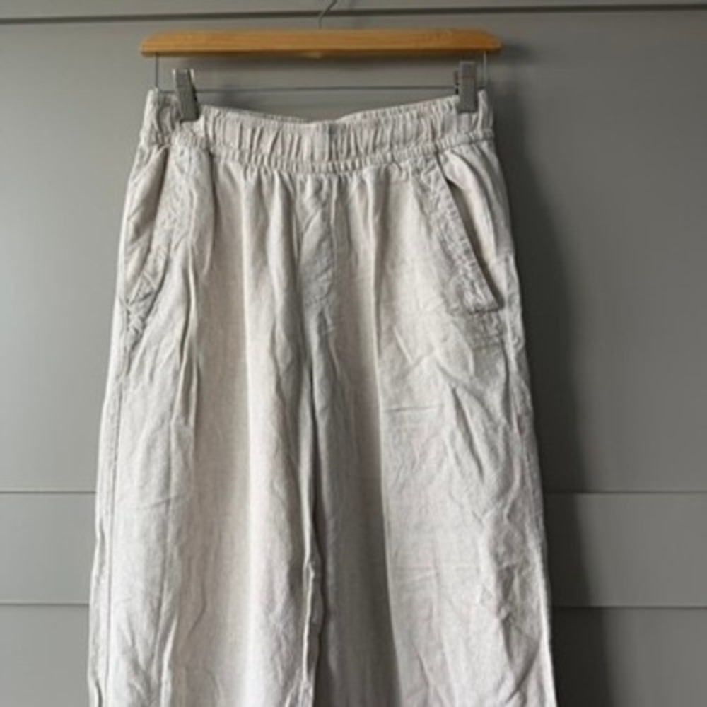 Old Navy Linen Blend Wide Leg Pants Womens XS Beige High Rise Pull On Flax - Picture 2 of 13
